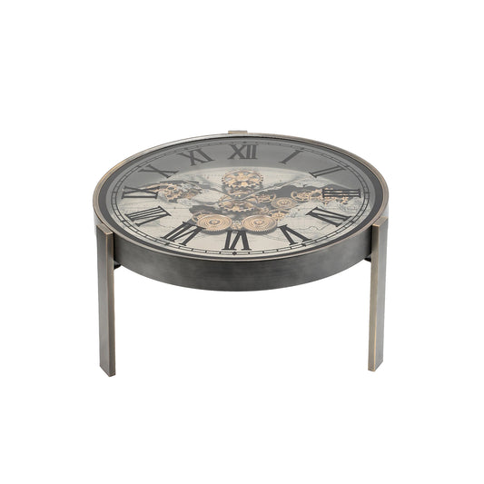2 in 1 Vasco Map Moving Gears Side Table Floor Clock Silver