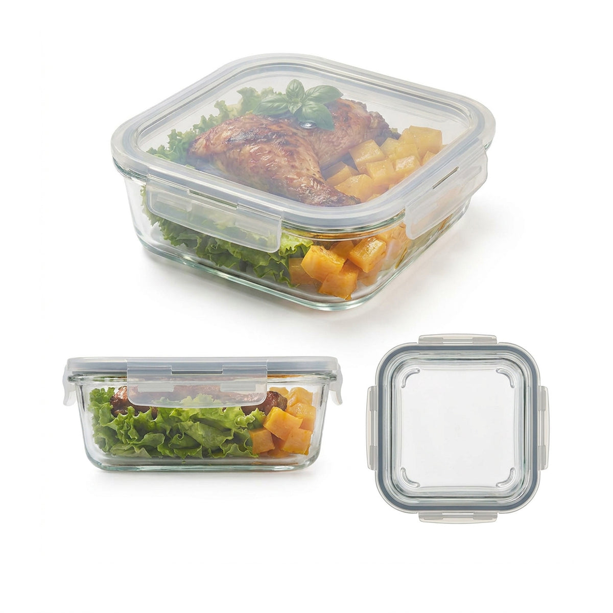 CH 1200ml 2 Piece Square Glass Container Set Clear