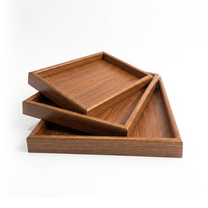 3 Piece Wooden Serving Tray Set Dark Brown