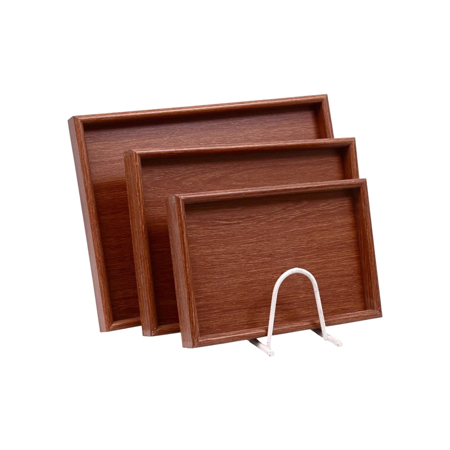 3 Piece Wooden Serving Tray Set Dark Brown