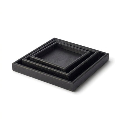 3 Piece Wooden Serving Tray Set Black