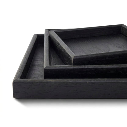 3 Piece Wooden Serving Tray Set Black