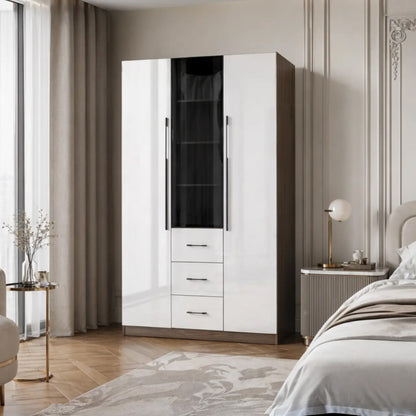 3 Door Wardrobe White Wood Grain