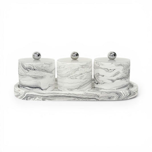 3 Piece Marble Design Canister Set Black & White