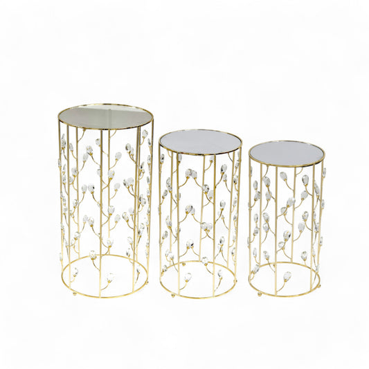 Milano 3 Piece Mirror Side Table Set Gold