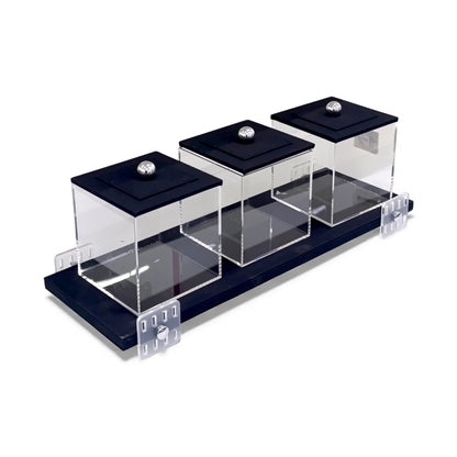 4 Piece Leather Canister Set Black