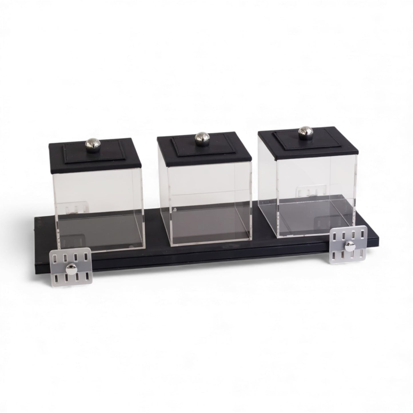 4 Piece Leather Canister Set Black