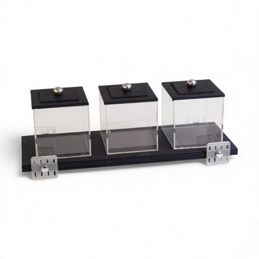 4 Piece Leather Canister Set Black