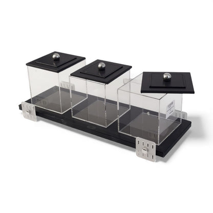 4 Piece Leather Canister Set Black