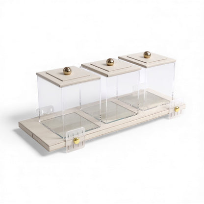 4 Piece Leather Canister Set Cream