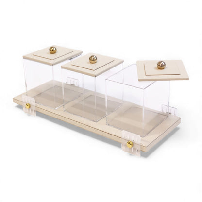 4 Piece Leather Canister Set Cream