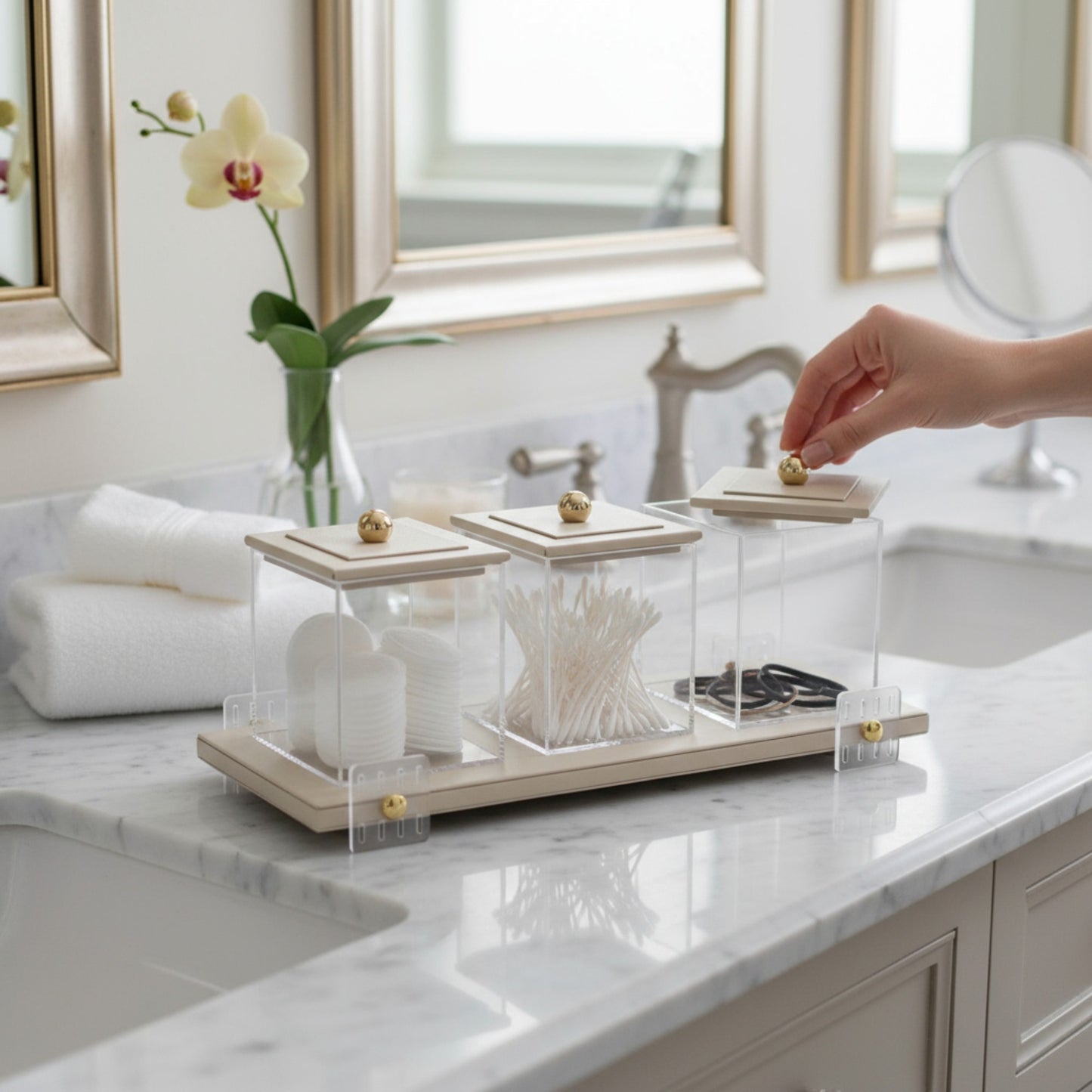 4 Piece Leather Canister Set Cream