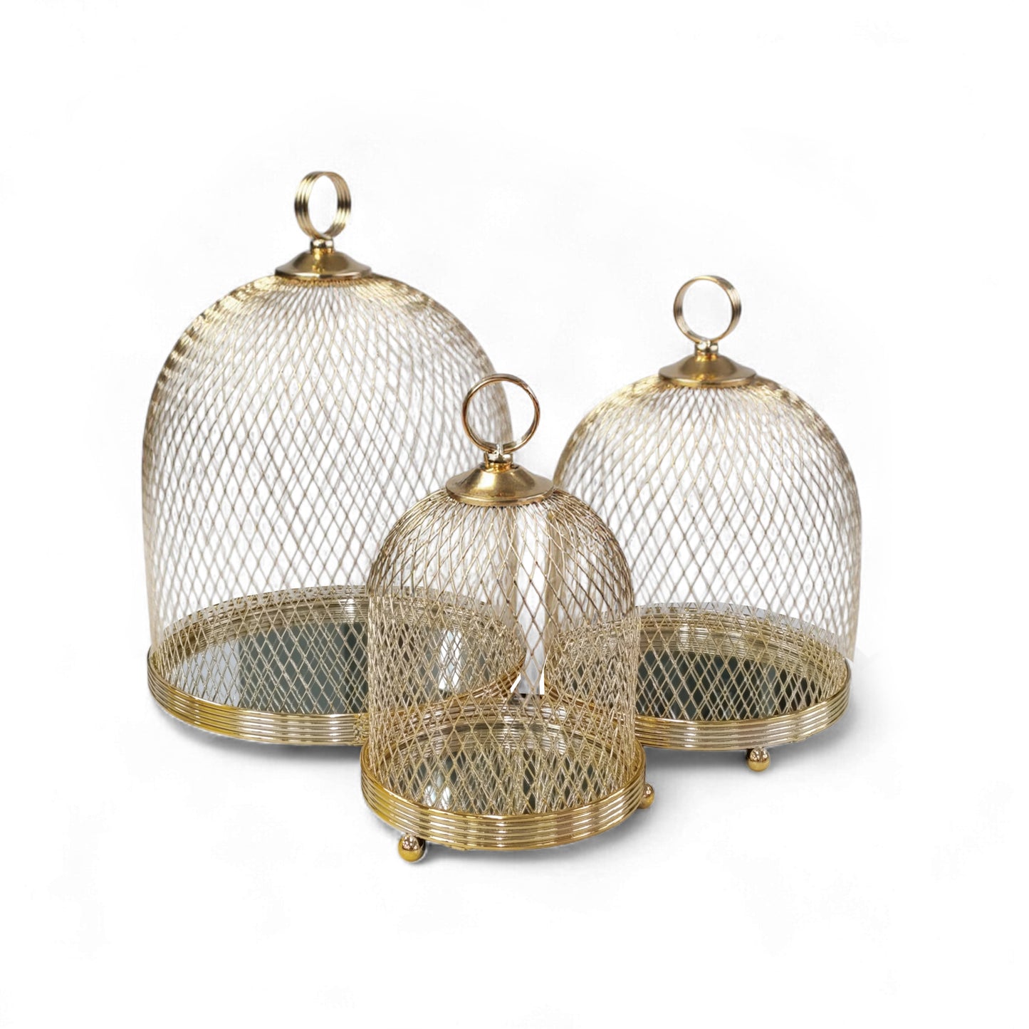 The Venice 3 Piece Mesh Cake Storage Dome Set Gold