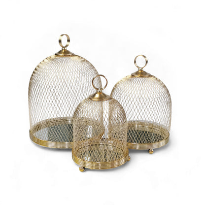 The Venice 3 Piece Mesh Cake Storage Dome Set Gold