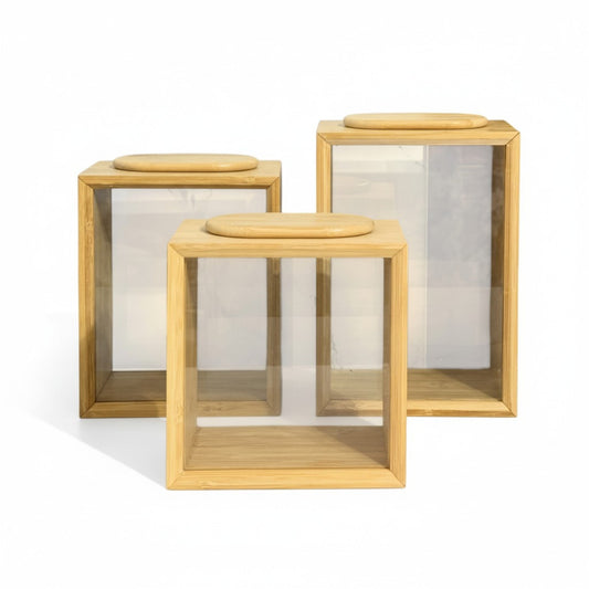 3 Piece Bamboo Canister Set Clear