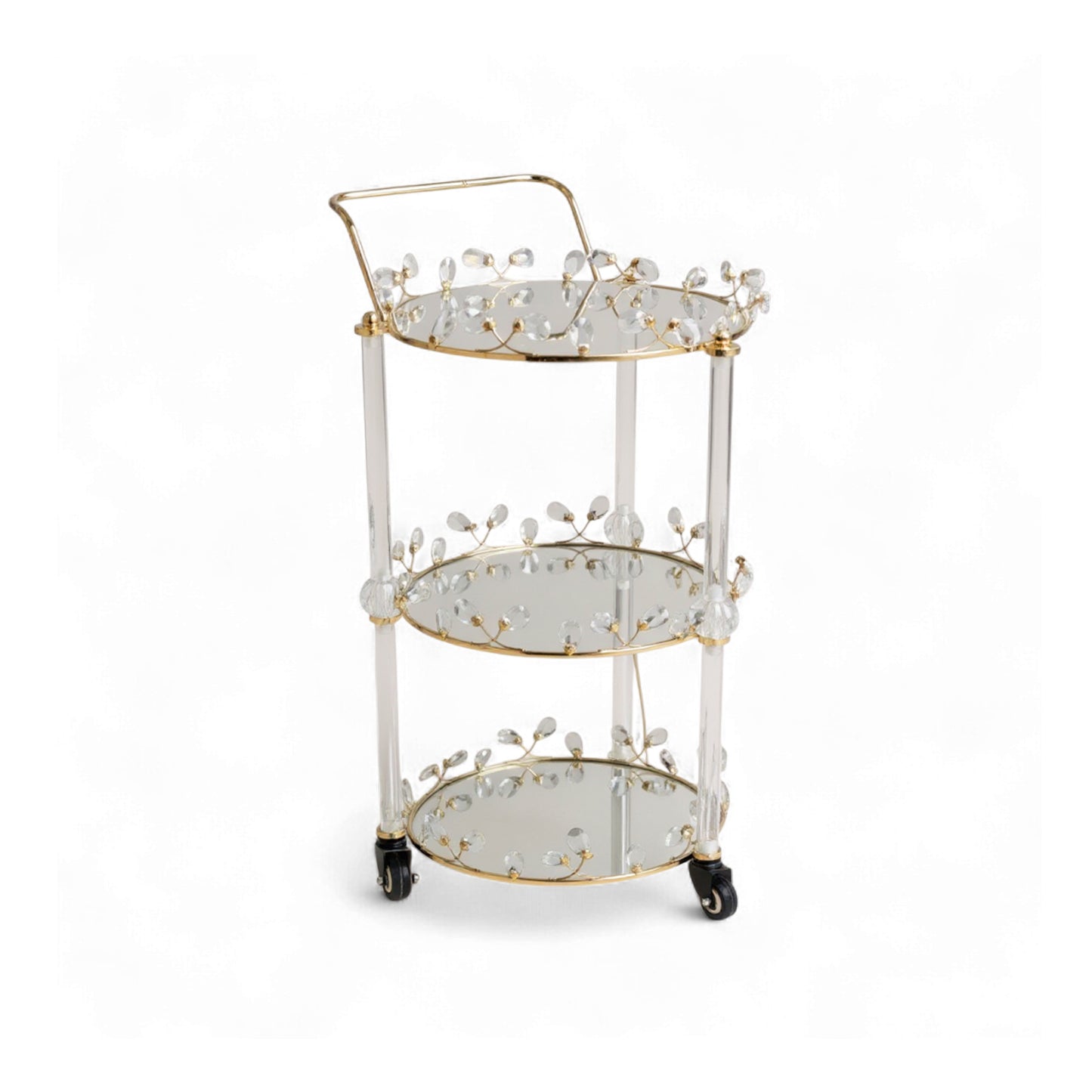 The Venice 3 Tier Mirror Trolley Gold