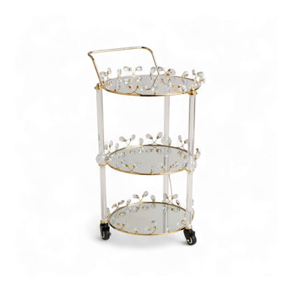 The Venice 3 Tier Mirror Trolley Gold