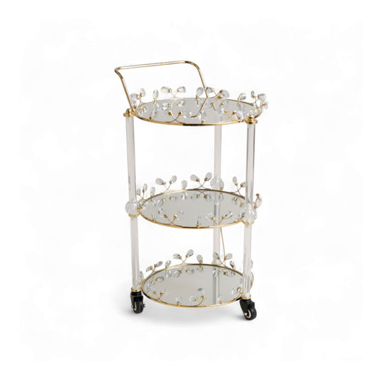 The Venice 3 Tier Mirror Trolley Gold