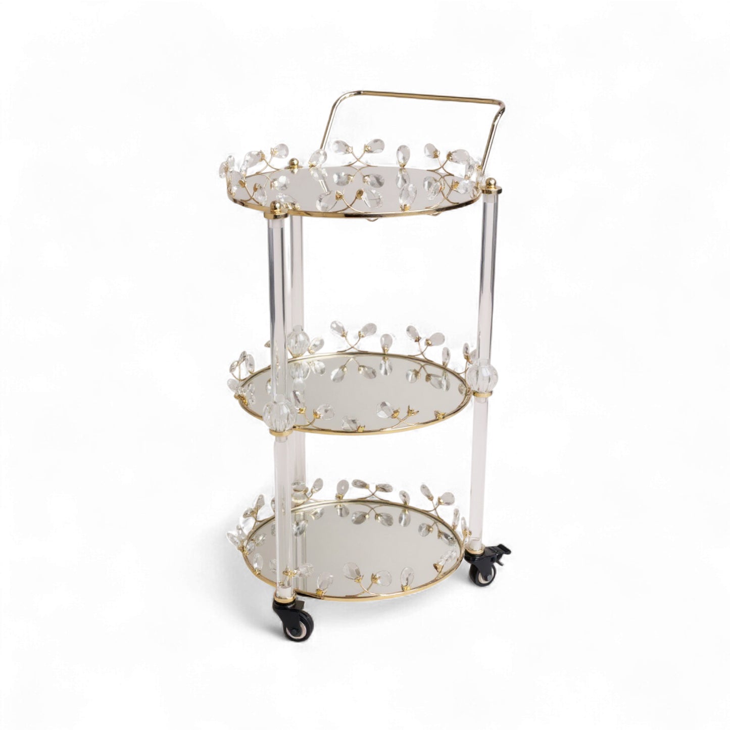 The Venice 3 Tier Mirror Trolley Gold