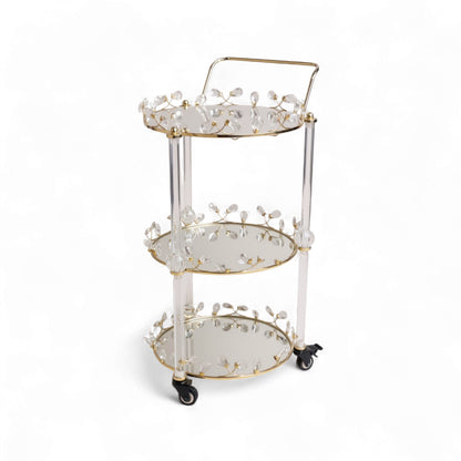 The Venice 3 Tier Mirror Trolley Gold