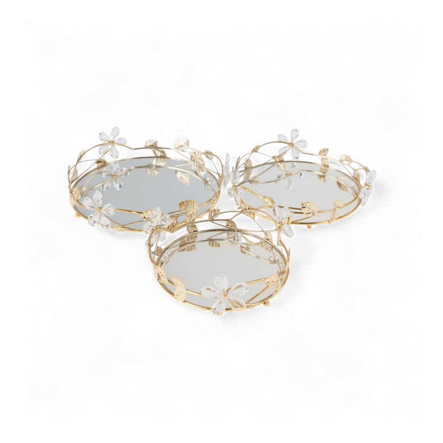 The Venus 3 Piece Round Flower Tray Set Gold