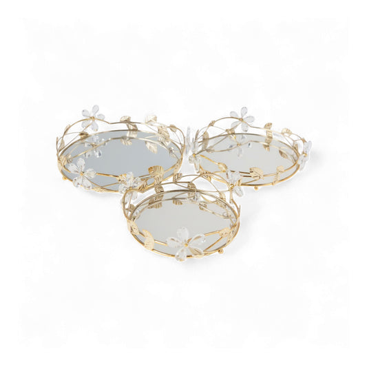 The Venus 3 Piece Round Flower Tray Set Gold