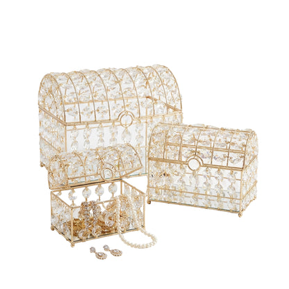 3 Piece Mirror Jewellery Box Set Gold