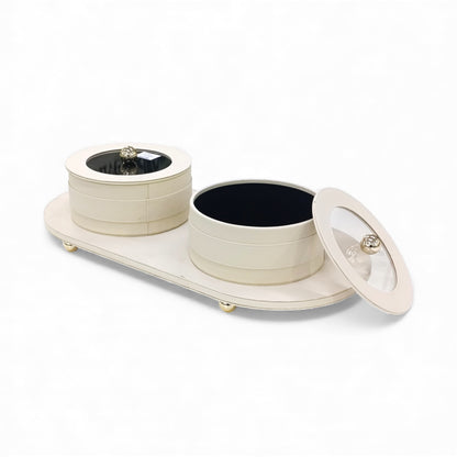 3 Piece Leather Trinket Box Set Cream