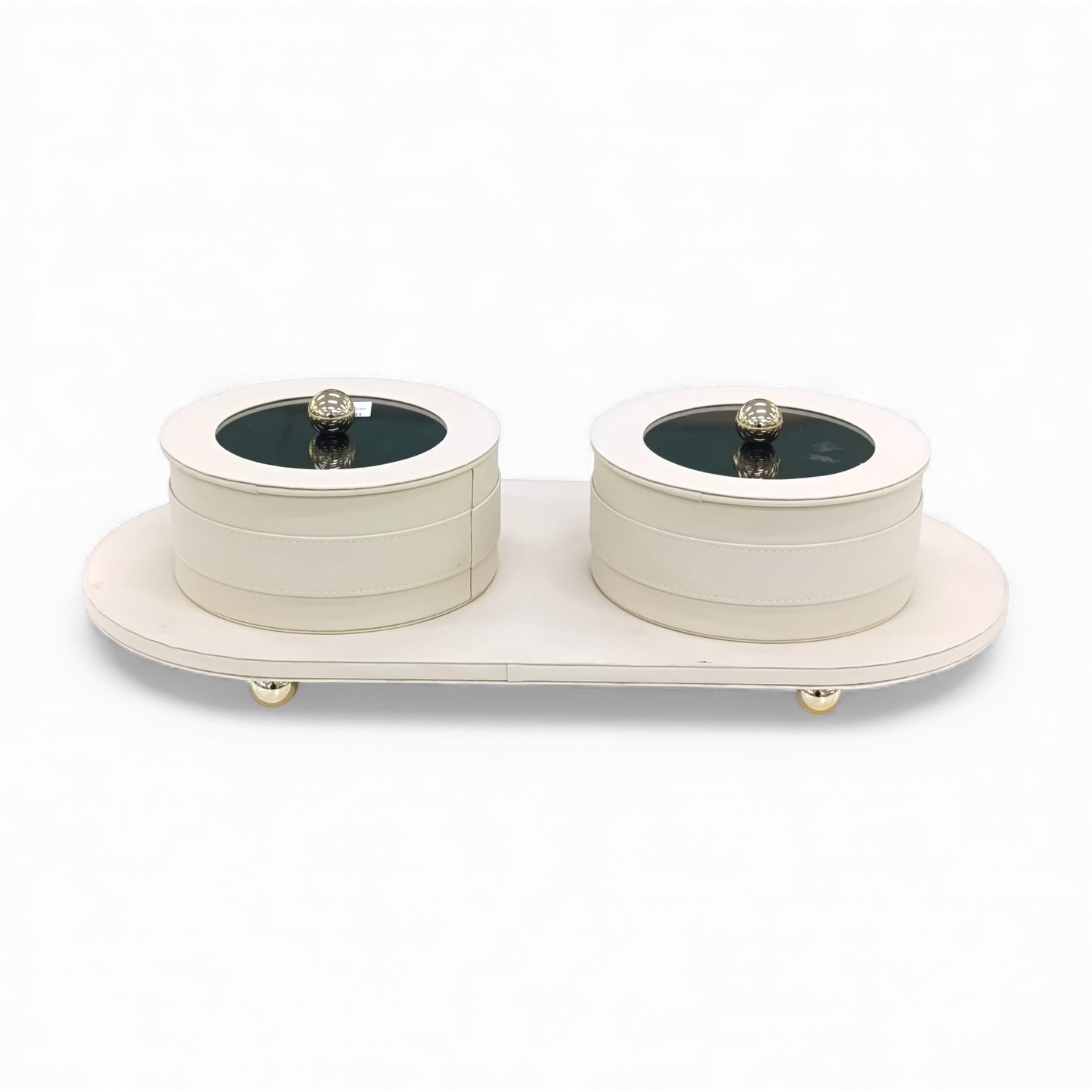 3 Piece Leather Trinket Box Set Cream