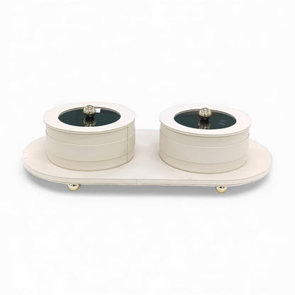 3 Piece Leather Trinket Box Set Cream