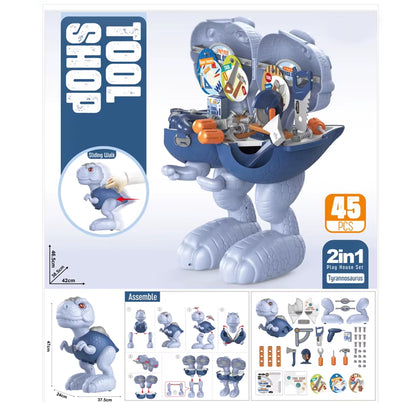 45 Piece 2-in-1 Dinosaur Tool Shop Play Set Grey