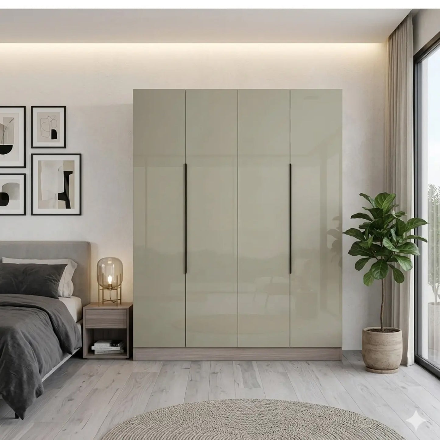 4 Door High Gloss Wardrobe Cappuccino