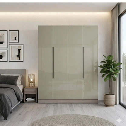 4 Door High Gloss Wardrobe Cappuccino
