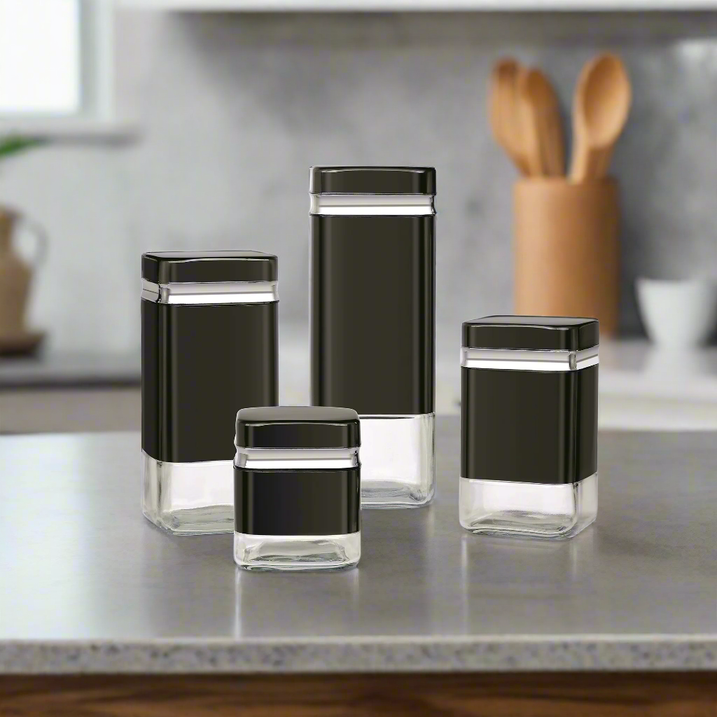 CH 4 Piece Square Canister Set Black