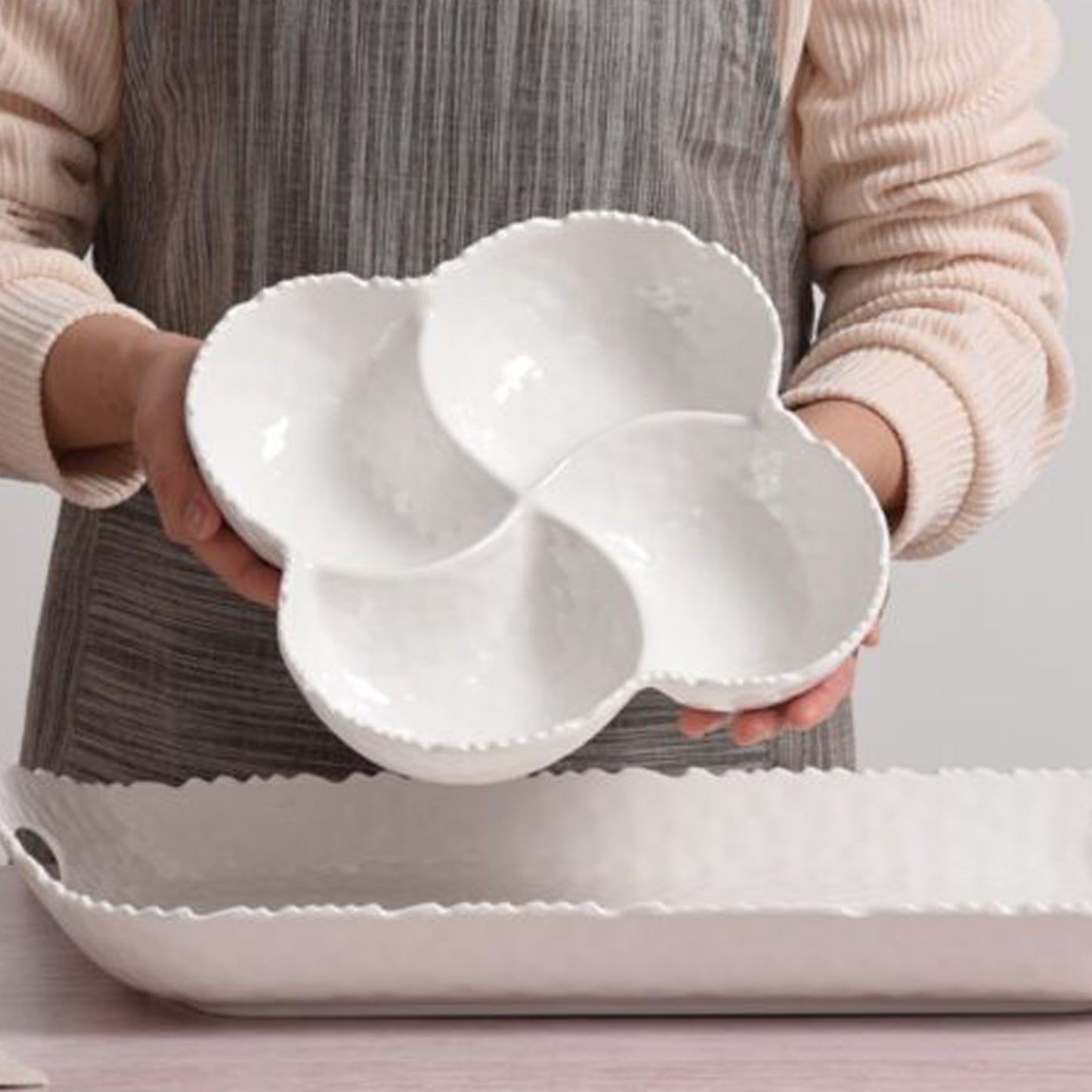 Kitchen Life 4 Division Ceramic Bowl White