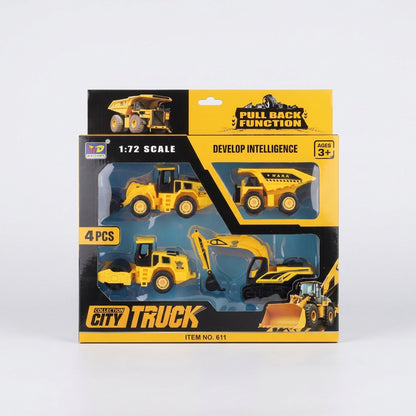 4 Piece 1:72 Pull Back Construction Vehicle Set Yellow