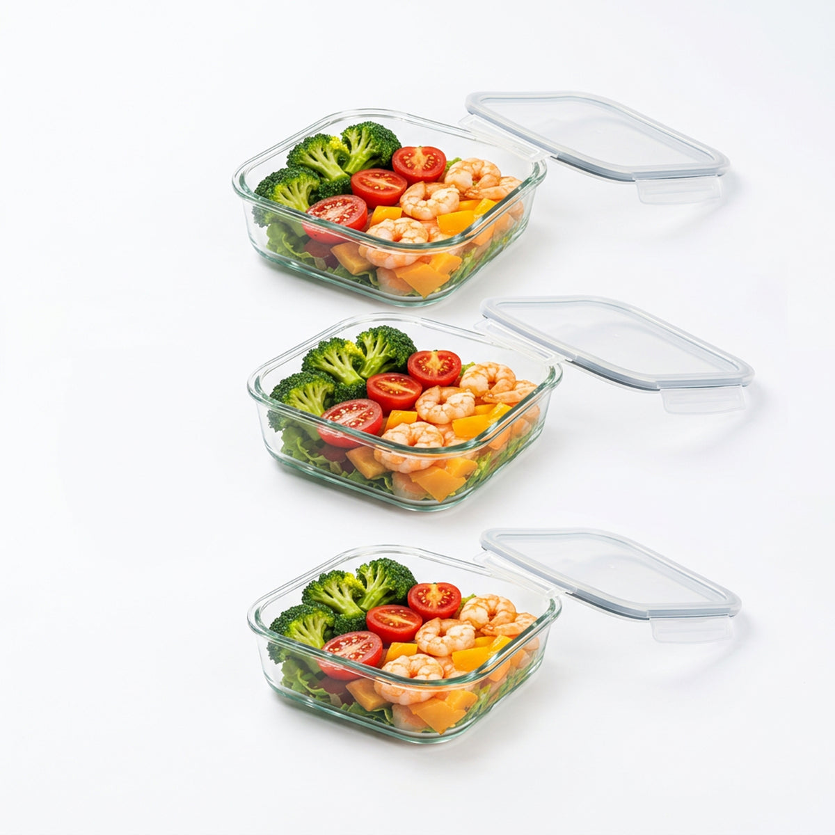 CH 520ml 3 Piece Square Glass Container Set Clear