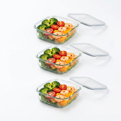 CH 520ml 3 Piece Square Glass Container Set Clear