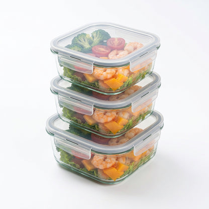 CH 520ml 3 Piece Square Glass Container Set Clear