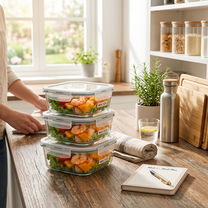 CH 520ml 3 Piece Square Glass Container Set Clear