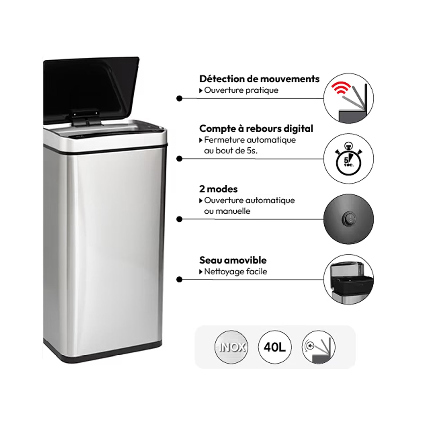 Five 40Lt Automatic Sensory Bin Silver