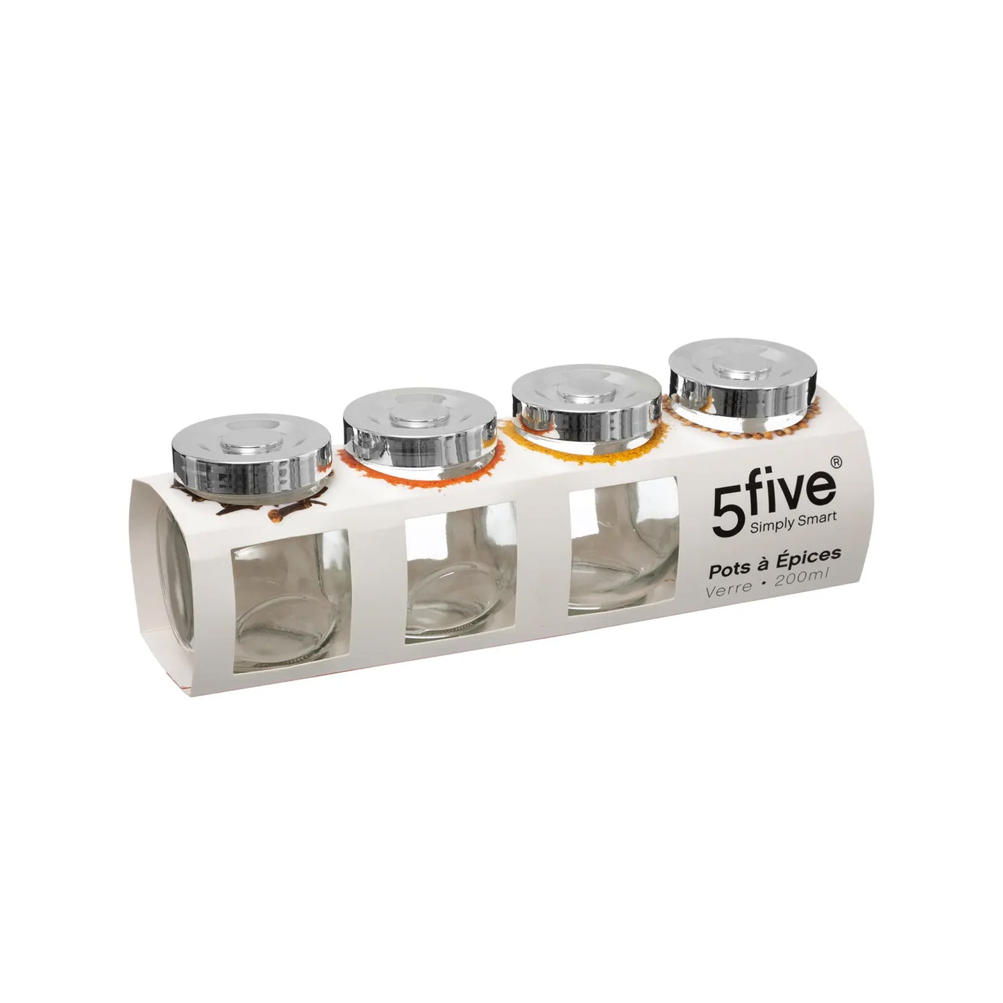 Five 4 Piece Spice Jar Set Clear