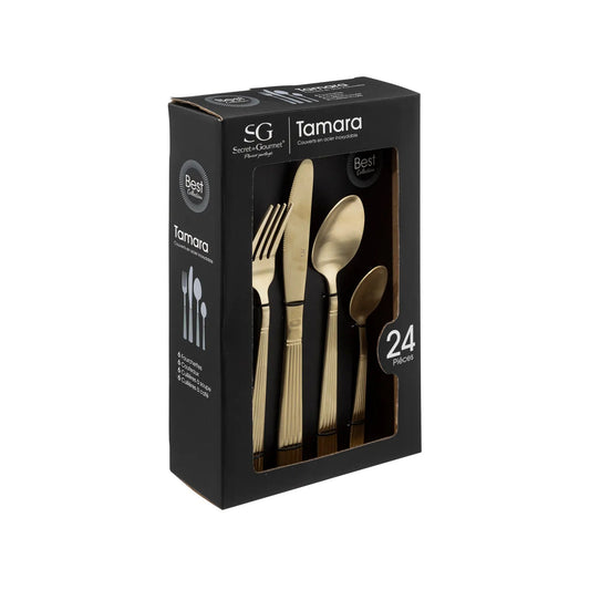 Five Tamara 24 Piece Stainless Steel Cutlery Set Gold