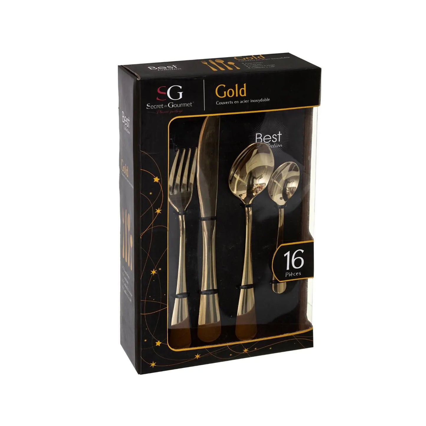 Five 16 Piece Stainless Steel Cutlery Set Gold