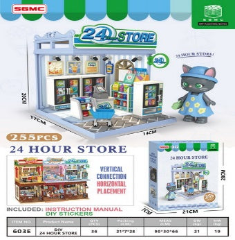 255 Piece DIY 24 Hour Store Miniature Assembly Set Blue