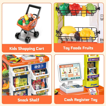 60 Piece Supermarket Cash Register Play Set Orange
