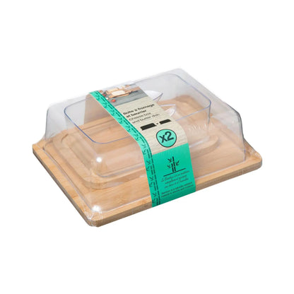 Five Cheese Box & Bamboo Butter Dish Set Brown