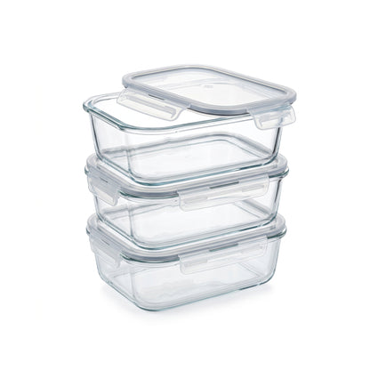 CH 640ml 3 Piece Rectangular Glass Container Set Clear