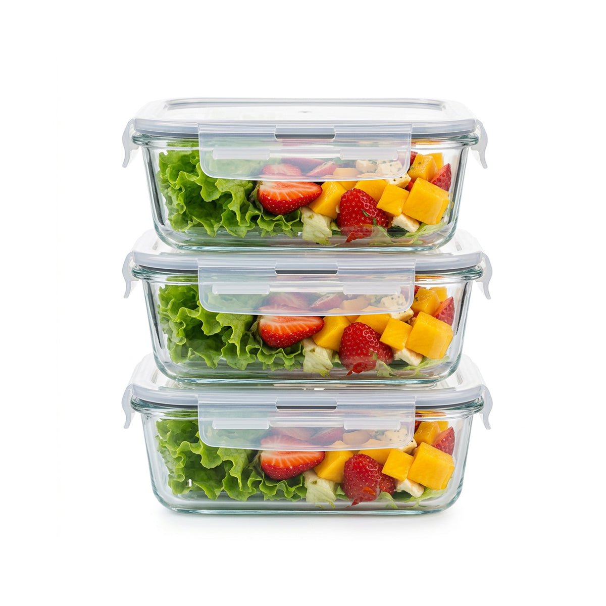 CH 640ml 3 Piece Rectangular Glass Container Set Clear