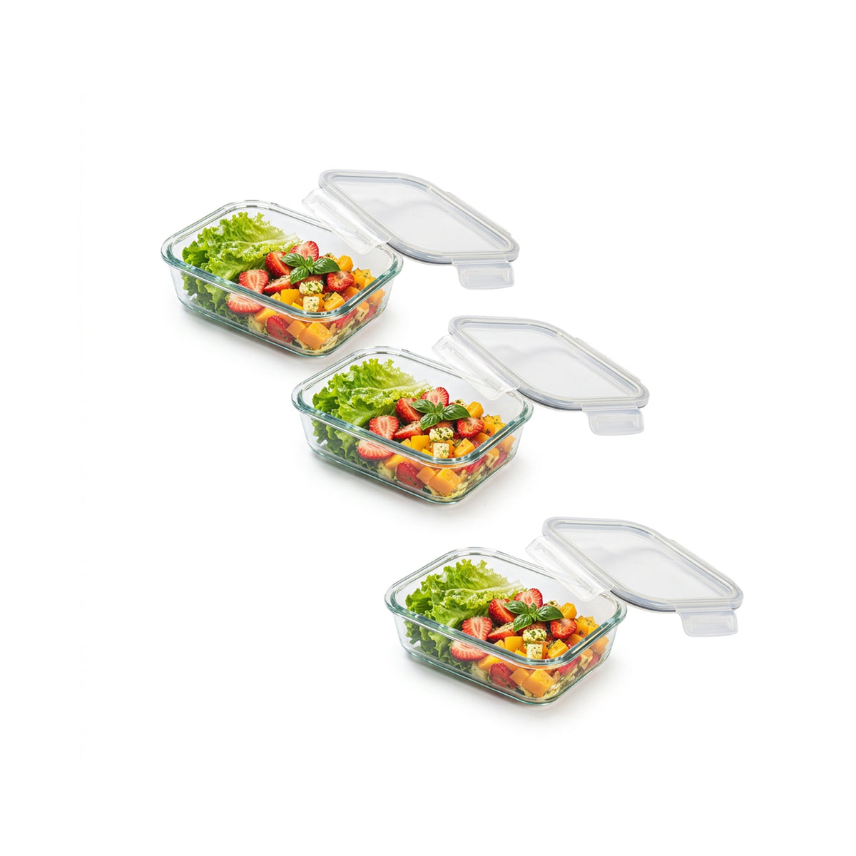 CH 640ml 3 Piece Rectangular Glass Container Set Clear